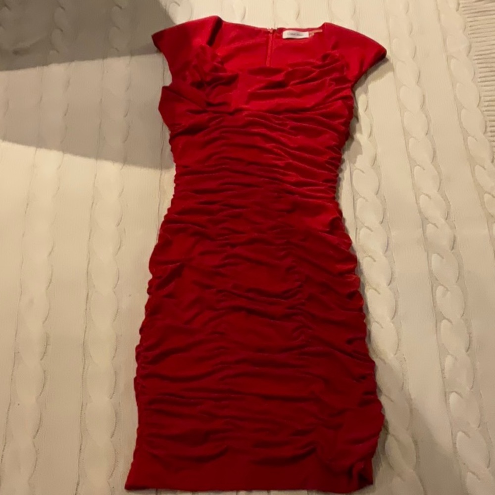 Red Ruched Calvin Klein Sheath Dress - Size Small